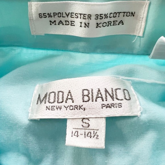 Vtg Moda Bianco Western Button Down Shirt Tuxedo Embroidered Concho Teal Sz S - Picture 7 of 12